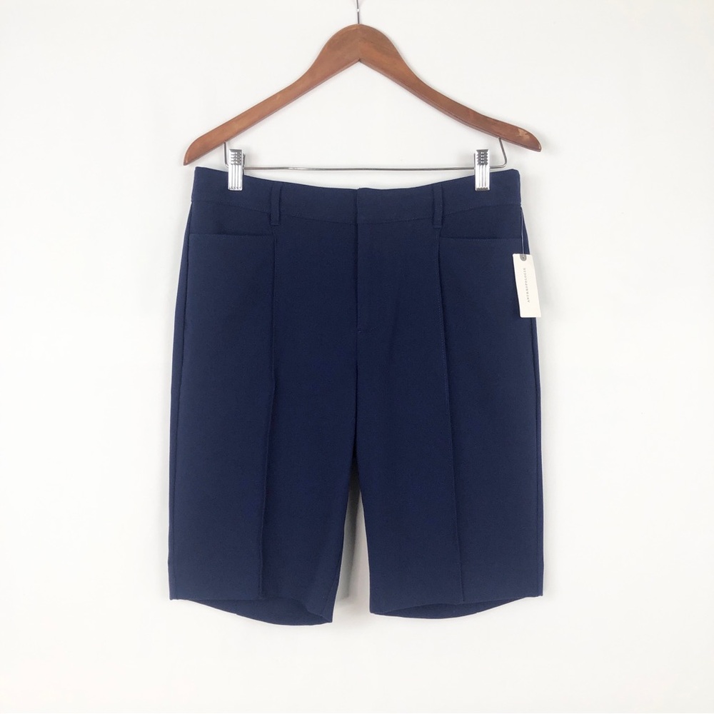 NEW Maeve Anthropologie Slim Long Shorts Navy Blue Size 8 Pleated
